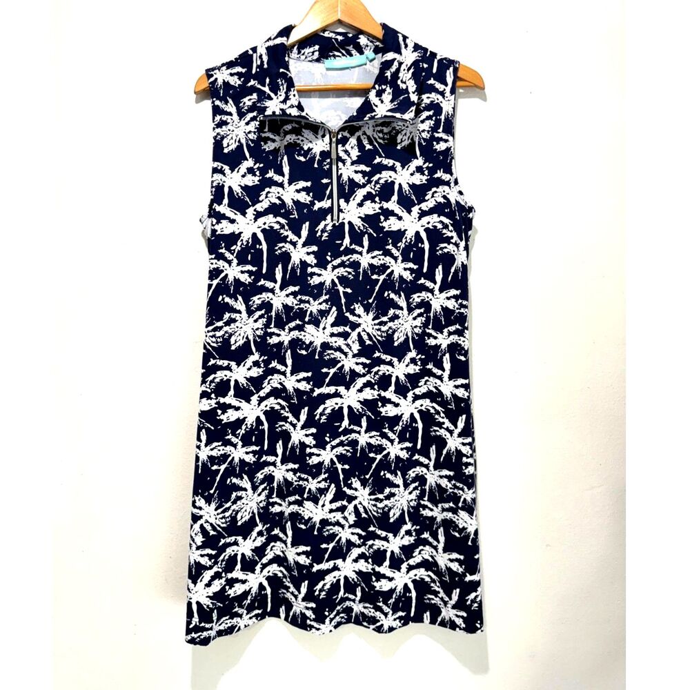 Anthony's resort dress tropical coastal navy blue palms summer vacation women XL